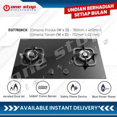 [GARANSI RESMI] ELECTROLUX EGT7828CK Kompor Tanam Gas 2 Tungku 78cm EGT 7828 CK Hitam