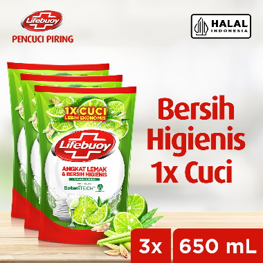 Lifebuoy Sabun Pencuci Piring Cair Refill Lime 650 mL [3 Pcs]
