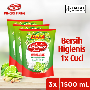 Lifebuoy Sabun Pencuci Piring Cair Refill Lime 1.5 L [3 Pcs]