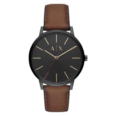 Jam Tangan Pria Armani Exchange AX2706 Cayde Black Dial Brown Leather Strap Coklat