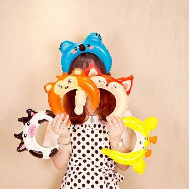 OEM ONE-C593 Bando Balon Foil Anak Karakter Hewan Lucu / Bendo Balon Latex Dekorasi Ulang Tahun Anim
