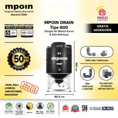 Tangki Air MPOIN Drain – Tandon / Toren / Water Tank Tahan Panas & Anti Pecah + KAKI DRAIN TALL 550 