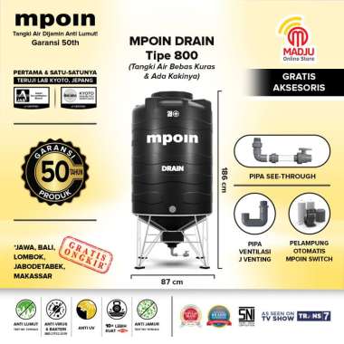 Tangki Air MPOIN Drain – Tandon / Toren / Water Tank Tahan Panas & Anti Pecah + KAKI D800 - 750 LITE