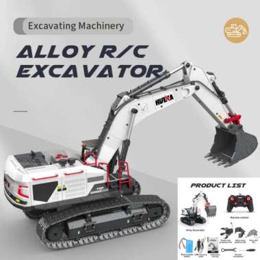 Huina 1594 RC Truk Excavator Alloy 1/14 Grabber Drill Alat Berat