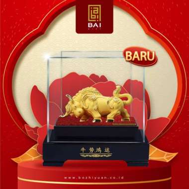 Pajangan Patung Shio Kerbau Lapis Emas 24k Patung Shio Kerbau Small