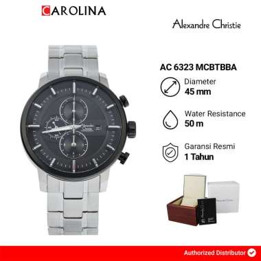 Jam Tangan Alexandre Christie AC 6323 MCBTBBA Pria Black Dial Stainless Steel Strap Black Silver