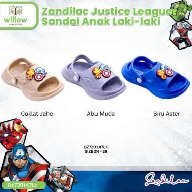 Sepatu Sandal Anak Laki Laki - Zandilac Justice League Series New Coklat Jahe