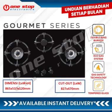 [GARANSI RESMI] MODENA BH 4937 MOSTRA Kompor Gas Tanam 90cm 3 Tungku