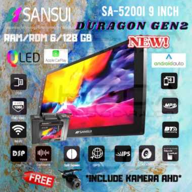 Sansui SA-5200I DURAGON GEN2 6/128 GB Android 9" Head Unit + Cam AHD