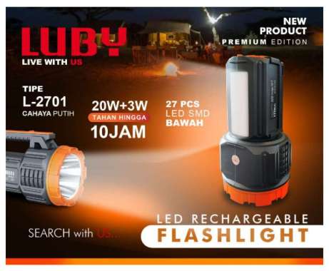 Senter Luby L-2701 20w+3w Emergency Rechargeable