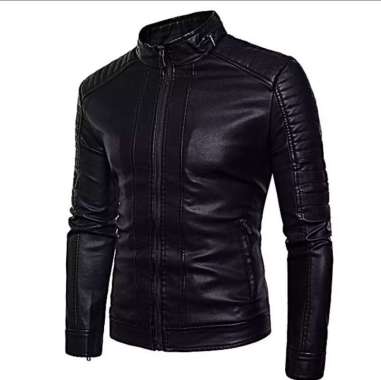 JAKET SEMI KULIT SINTETIS PRIA COKLAT MUDA XL