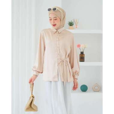 Mayoutfit Byzza Shirt | Kemeja Shimmer Tali Pinggang Lengan Balloon Bwhite