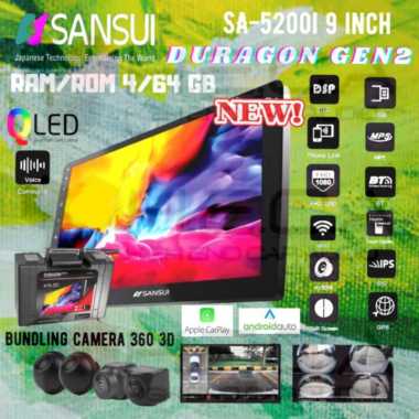 Sansui SA-5200I DURAGON Gen-2 4/64 Android 9" Head Unit + Camera 360