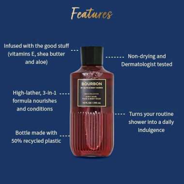 BBW Bath & Body Works Men Collection Bourbon 3-in-1 Hair & Body Wash