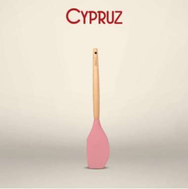Cypruz Utensil Spatula Gagang Kayu Kepala Silicone AM-0937 -Spatula Lengkung Pink