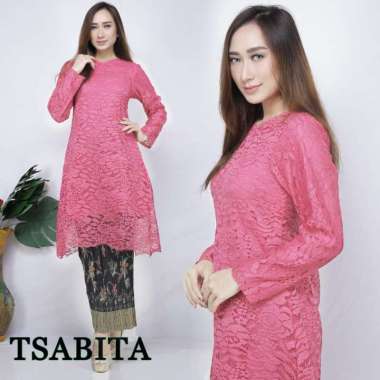 Setelan Kebaya Tunik Longcape Brokat Dan Varian Lain nya L Magenta
