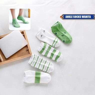 SK-P185 Kaos Kaki Semata Kaki Motif Daun Wanita Gaya Korea / Green Leaf Ankle Sock / Kaus Kaki Pende