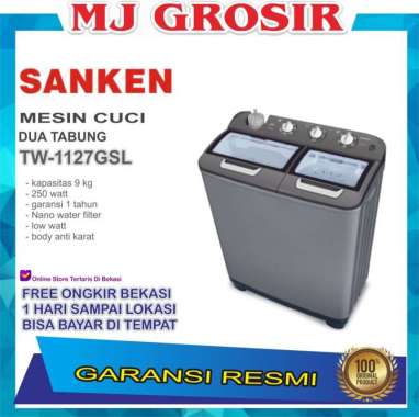 MESIN CUCI SANKEN TW 1127 GSL 9KG 2 TABUNG TW1127GSL 9 KG -