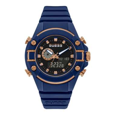 Jam Tangan Pria Guess G-Force GW0269G2 Digital-Analog Black Dial Blue Silicone Strap Biru