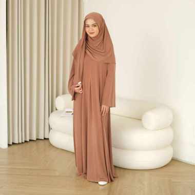 Lozy Hijab - Sadiqa Abaya Set (Gamis Umrah Haji Abaya Jersey Set Kerudung) Walnut