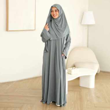 Lozy Hijab - Sadiqa Abaya Set (Gamis Umrah Haji Abaya Jersey Set Kerudung) Stone Grey