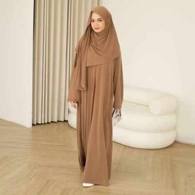 Lozy Hijab - Sadiqa Abaya Set (Gamis Umrah Haji Abaya Jersey Set Kerudung) Chocolate