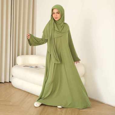 Lozy Hijab - Sadiqa Abaya Set (Gamis Umrah Haji Abaya Jersey Set Kerudung) Olive Green