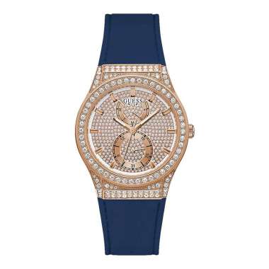 Jam Tangan Wanita Guess Princess GW0439L4 Ladies Rose Gold Dial Blue Silicone Strap Biru
