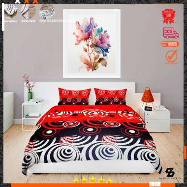 Berkah Saluyu Sprei katun motif red dot aesthetic anti geser kinG size 120x200cm