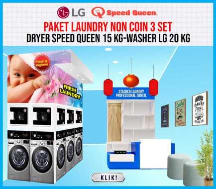 Paket Usaha Laundry Kiloan 3 Set Washer LG 20 Kg & Dryer Speedqueen 15 Kg