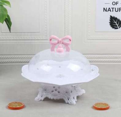 TEMPAT KUE BERTUTUP / CAKE STAND / PIRING SAJI / CAKE TIER + TUTUP CAKE PLATE . putih
