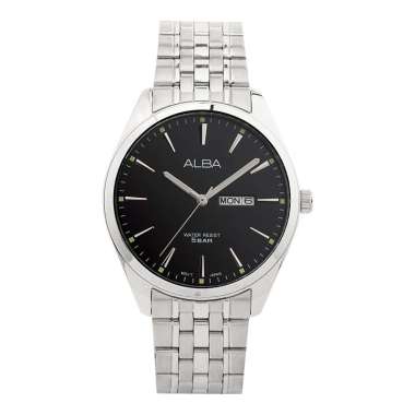 Jam Tangan Pria Alba AJ6179X1 Men Black Dial Stainless Steel Strap Silver