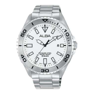 Jam Tangan Pria Alba Active AS9Q45X1 White Dial Stainless Steel Strap Silver