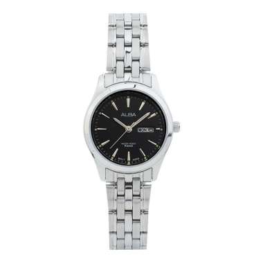 Jam Tangan Wanita Alba AN8075X1 Ladies Black Dial Stainless Steel Strap Silver