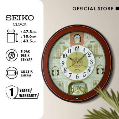 Jam Dinding Seiko QXM368B 43.5cm White and Gold Melodies in Motion Ori