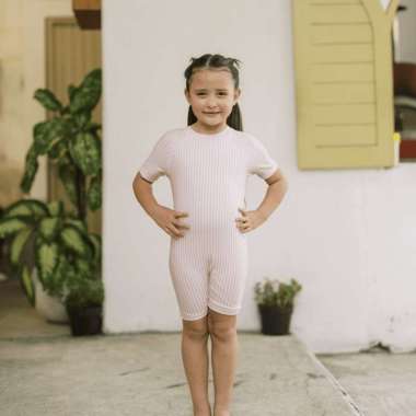 Stripes & Blooms Short-sleeves Diving, Baju Renang Anak 3-4Y Poké Stripes