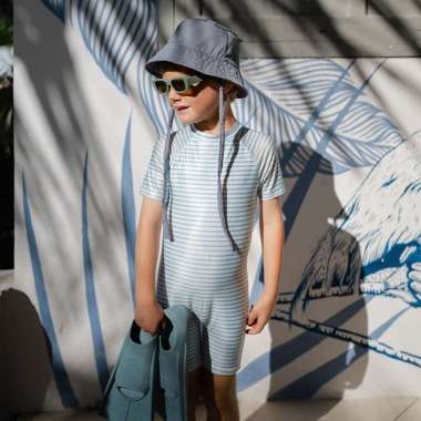 Stripes & Blooms Short-sleeves Diving, Baju Renang Anak 7-8Y Blue Stripes