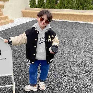 Jaket Varsity Anak Perempuan Laki Laki Cewek Cowok Import Original Umur 1 - 16 Tahun Hitam Cream Mar