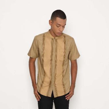 RBJ Kemeja Koko Border Coklat Abu Regular Fit Pria Coklat Muda M