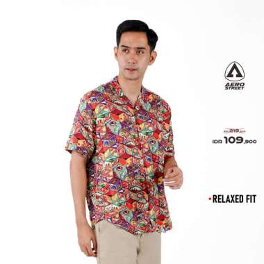 Aerostreet Kemeja Rayon Printing Hans Hawai Motif Gelap Pria Wanita QCAAA S