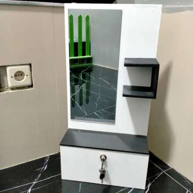 Meja Rak Rias Kunci Laci 60 x 30 x 11 Cm Rak Kosmetik Hiasan Gantung Dinding putih hitam