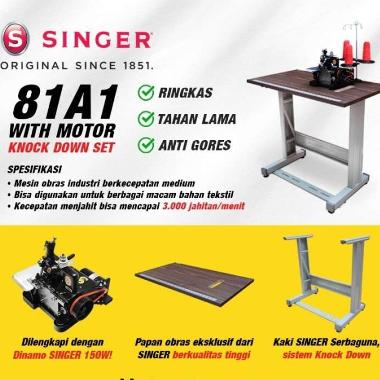 Mesin Obras 3 Benang 81A1 With Motor Singer Lengkap Kaki Meja ORI SINGER FULLSET c/set tanpa packing