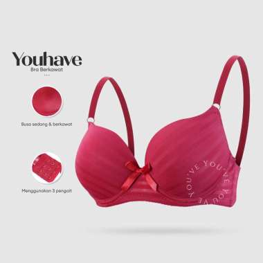 You’ve ( YouHave ) BH Bra Wanita Busa Tipis Bra Kawat Motif Garis Beha Wanita 100135 Grey 34