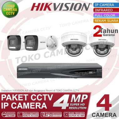 PAKET CCTV IP CAMERA HIKVISION 4MP COLORVU AUDIO 4 CHANNEL 4 KAMERA TANPA HARDDISK