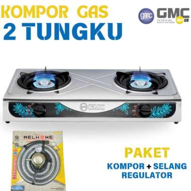 KOMPOR GAS 2 TUNGKU + SELANG REGULATOR KOMPOR PROGAS 2 TUNGKU PAKET HITAM