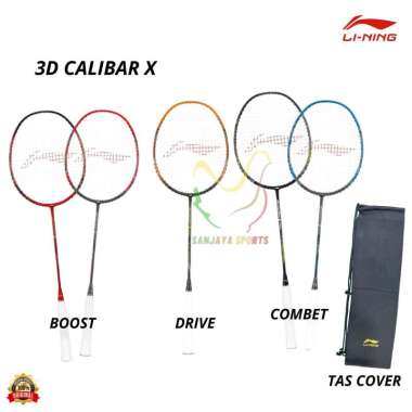 RAKET BADMINTON LINING 3D CALIBAR X BOOST COMBAT DRIVE ORIGINAL RAKET+TAS COVER Boost Red Black