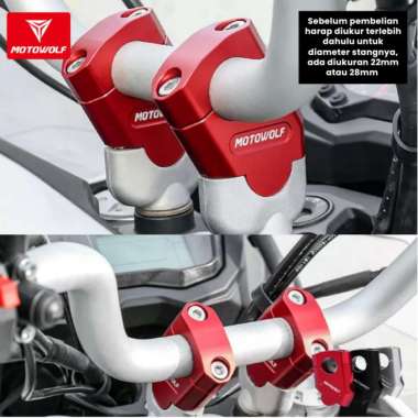 Raiser Motowolf Peninggi Stang Raiser Mundur CNC Almunium Alloy Ori 22 mm Silver