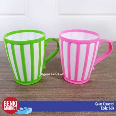 Gelas Carnaval Plastik / Gelas Plastik / Cangkir Plastik Pink Green Genki Market Pink