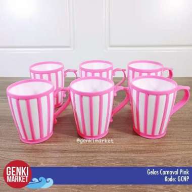 Gelas Carnaval Plastik / Gelas Plastik / Cangkir Plastik Pink Green Genki Market Pink 6 in 1