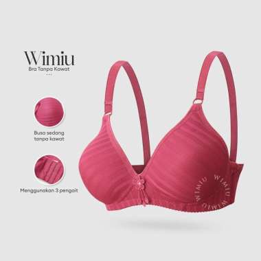 Wimiu BH Bra Wanita BH Tanpa Kawat Busa Tipis Motif Garis Jaring 100111 Black 42